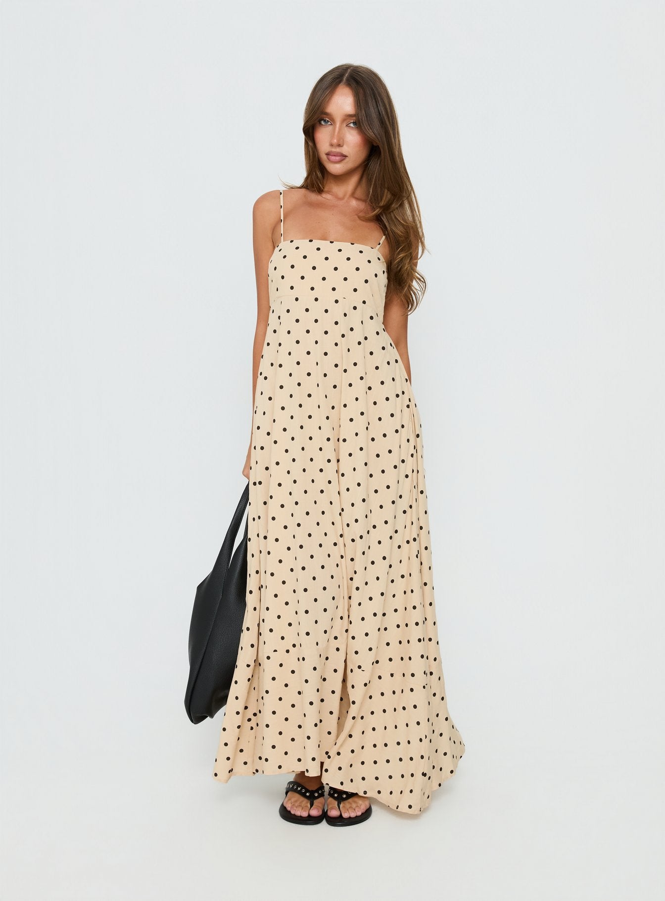 Triniti Square Neck Maxi Dress Cream Polka Dot