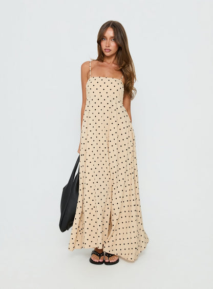 Triniti Square Neck Maxi Dress Cream Polka Dot