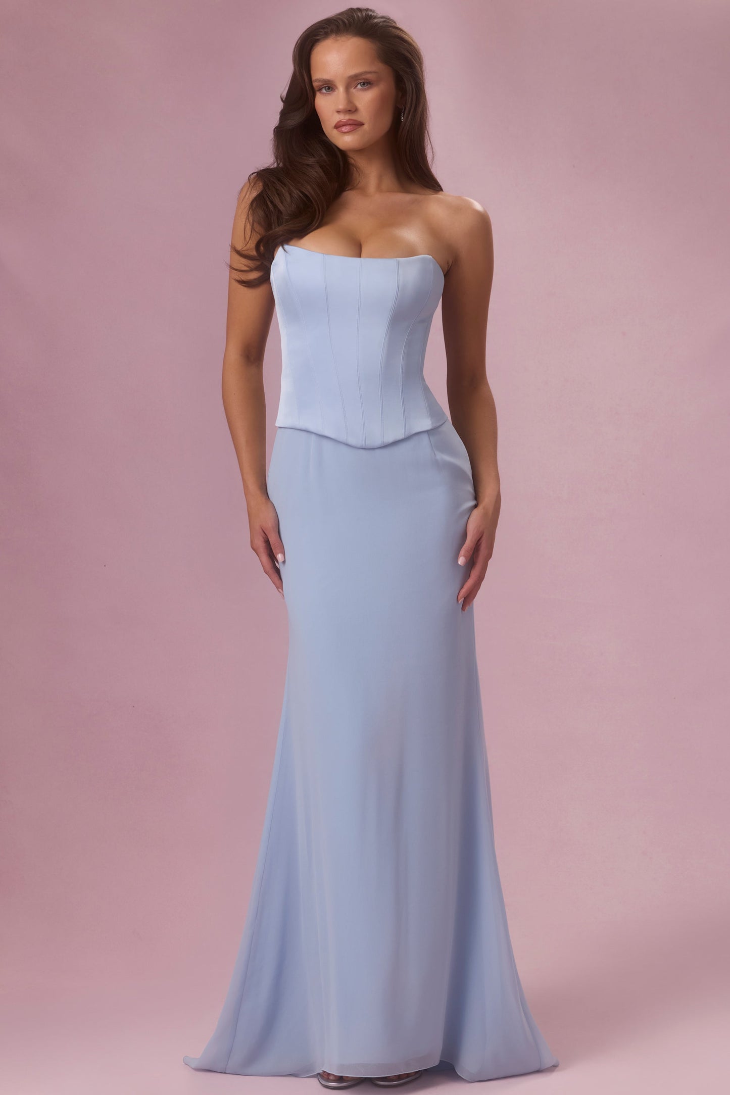 Satin Corset Bridesmaid Dress in Sky Blue