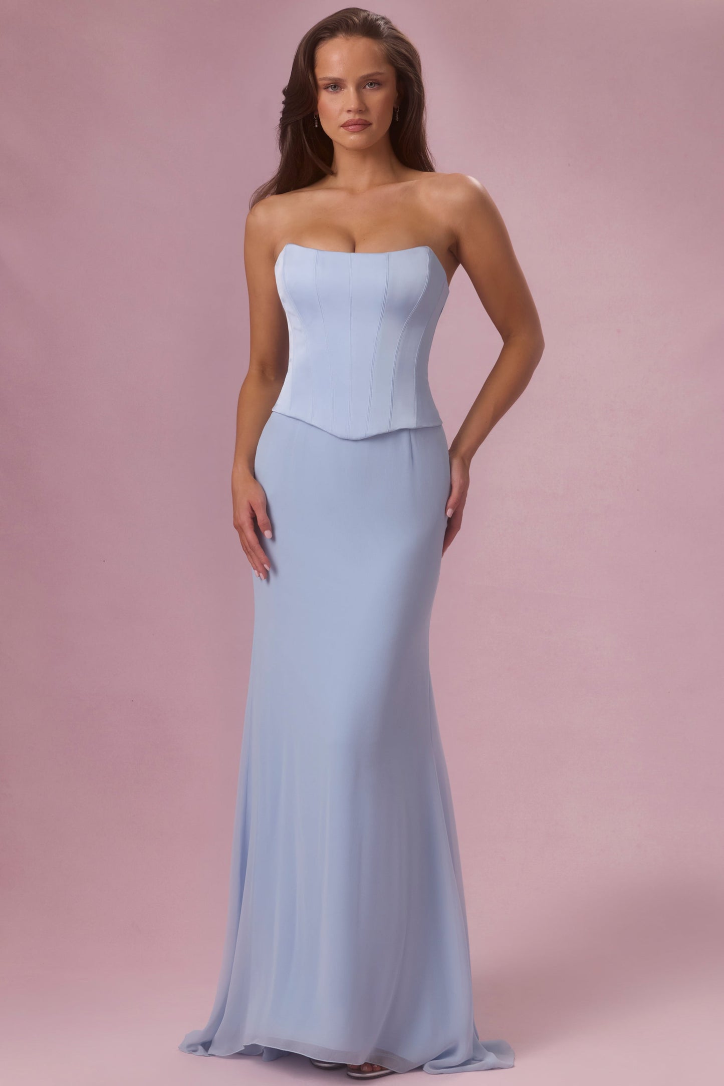 Satin Corset Bridesmaid Dress in Sky Blue