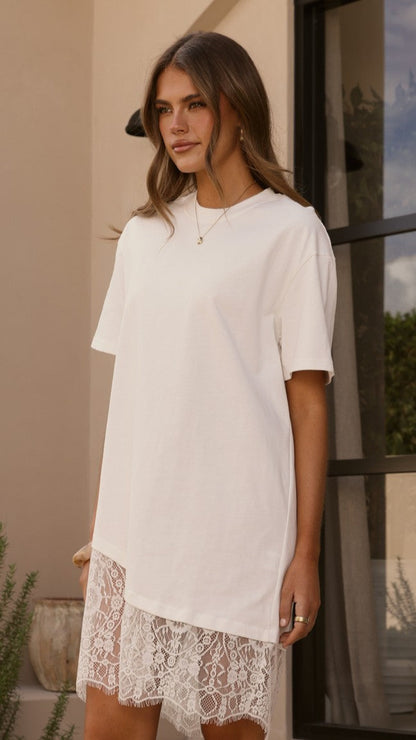 Avei Lace T-Shirt Mini Dress - White