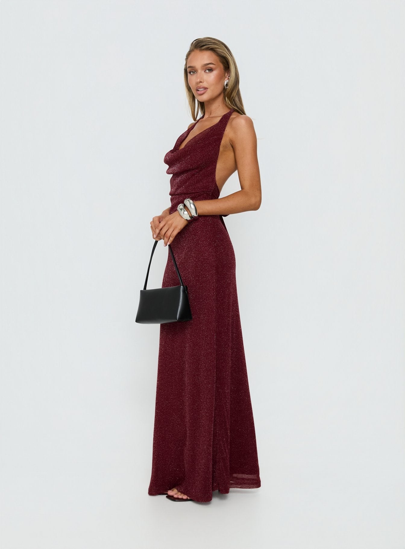 Wild Bunch Cowl Neck Backless Maxi Dress Burgundy