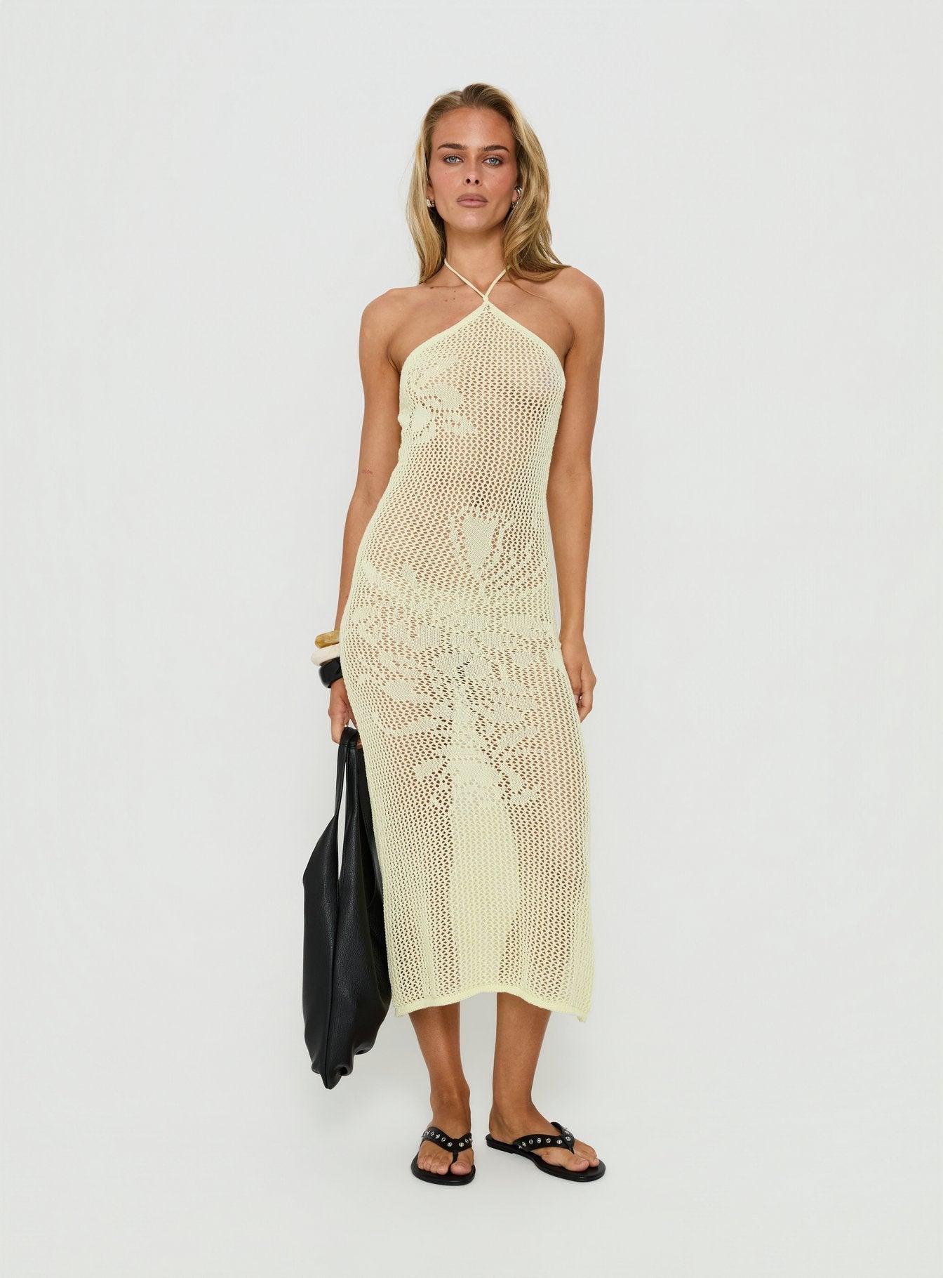 Sebelle Halter Crochet Maxi Dress Yellow