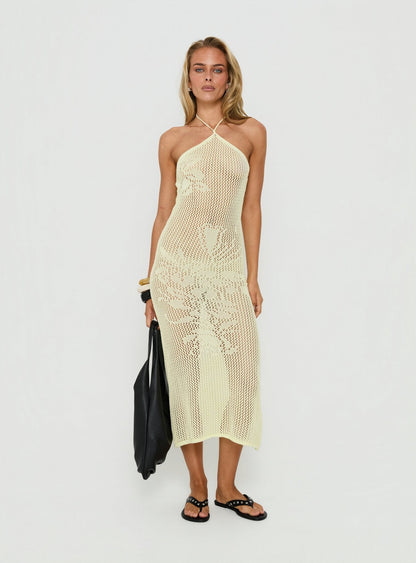Sebelle Halter Crochet Maxi Dress Yellow