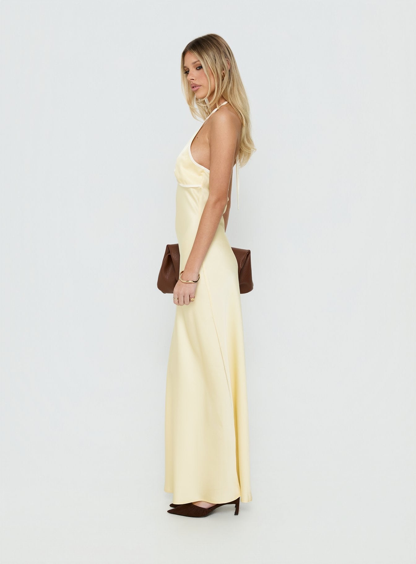 Esmia Halter Maxi Dress Lemon / White