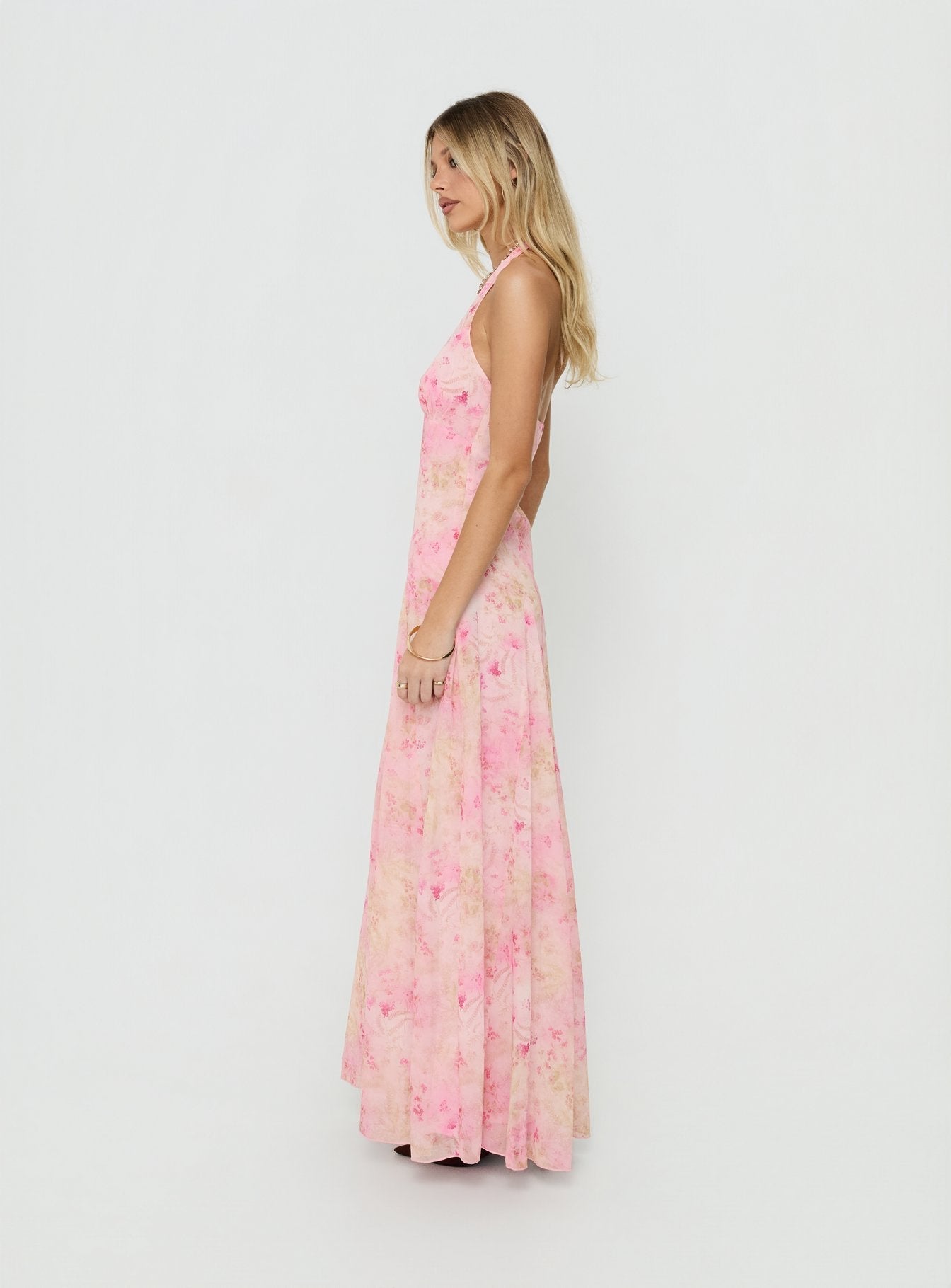 Dandelions Halter Maxi Dress Pink Floral