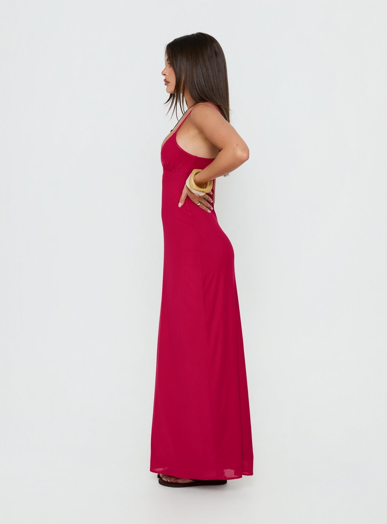 Glass Half Full Mesh Maxi Dress Electric Fuschia