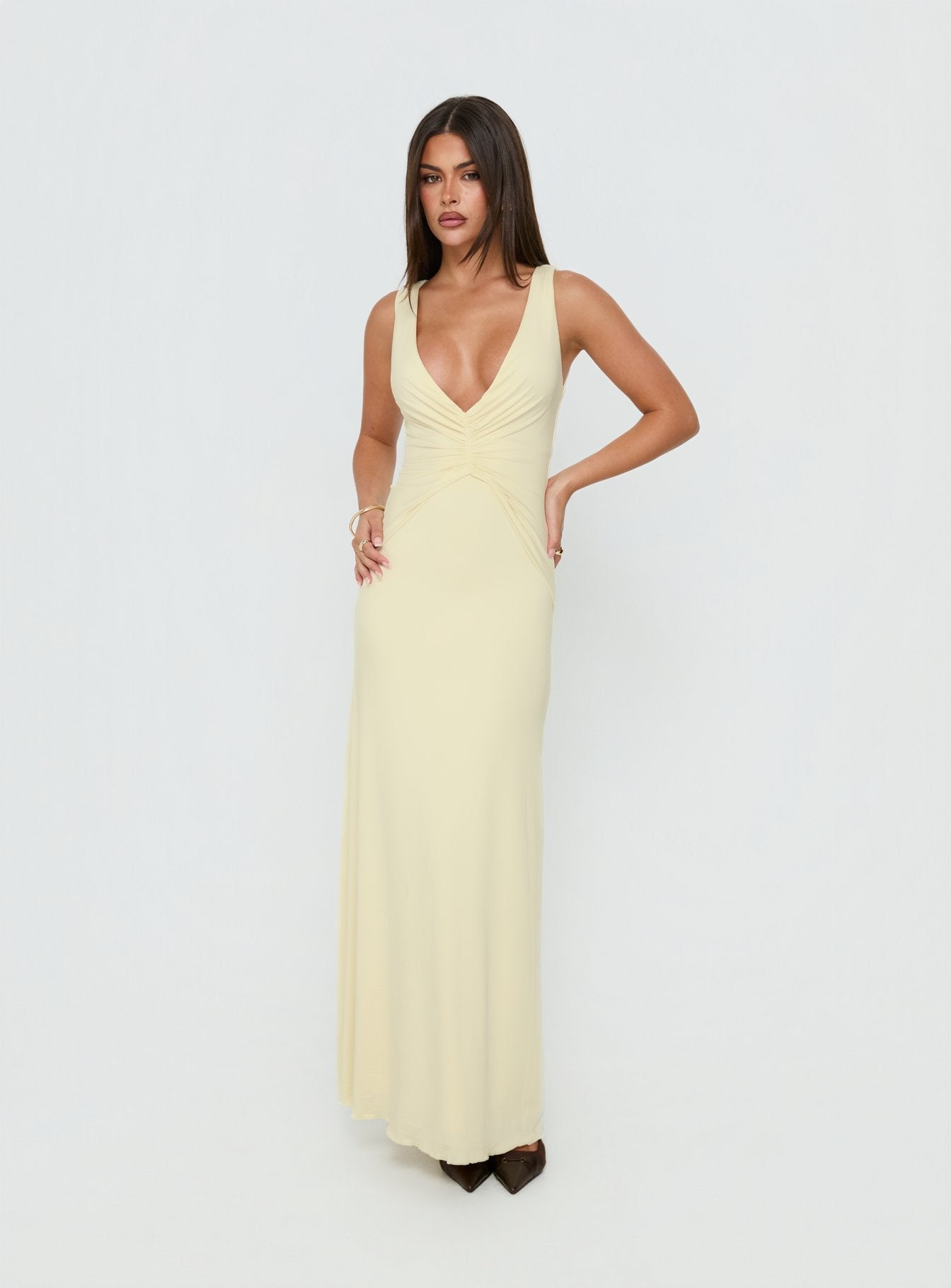 Frederica Plunge Maxi Dress Butter Yellow
