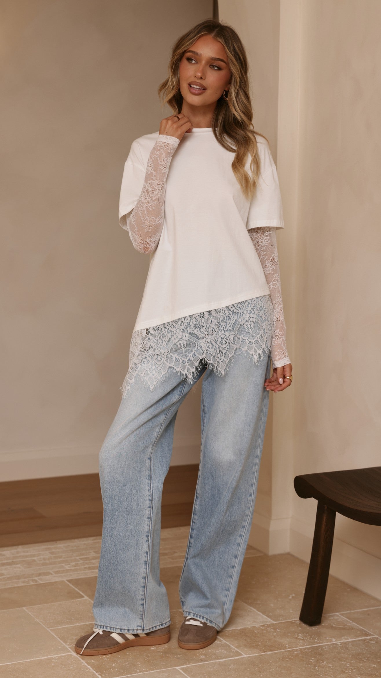 Quinn Lace Long Sleeve Top - White