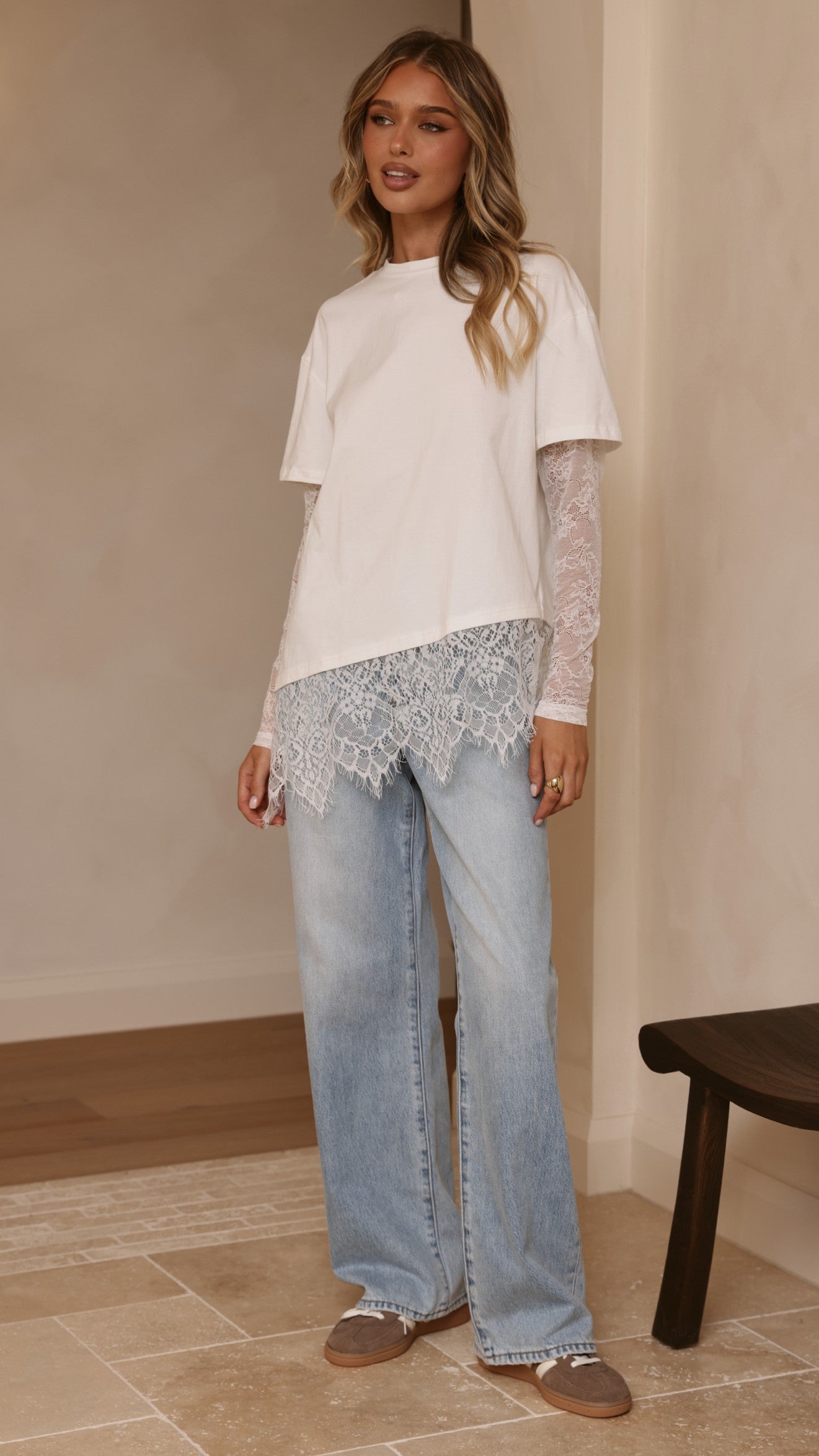 Quinn Lace Long Sleeve Top - White