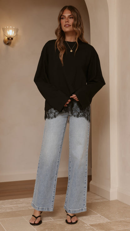 Javi Long Sleeve Lace Top - Black