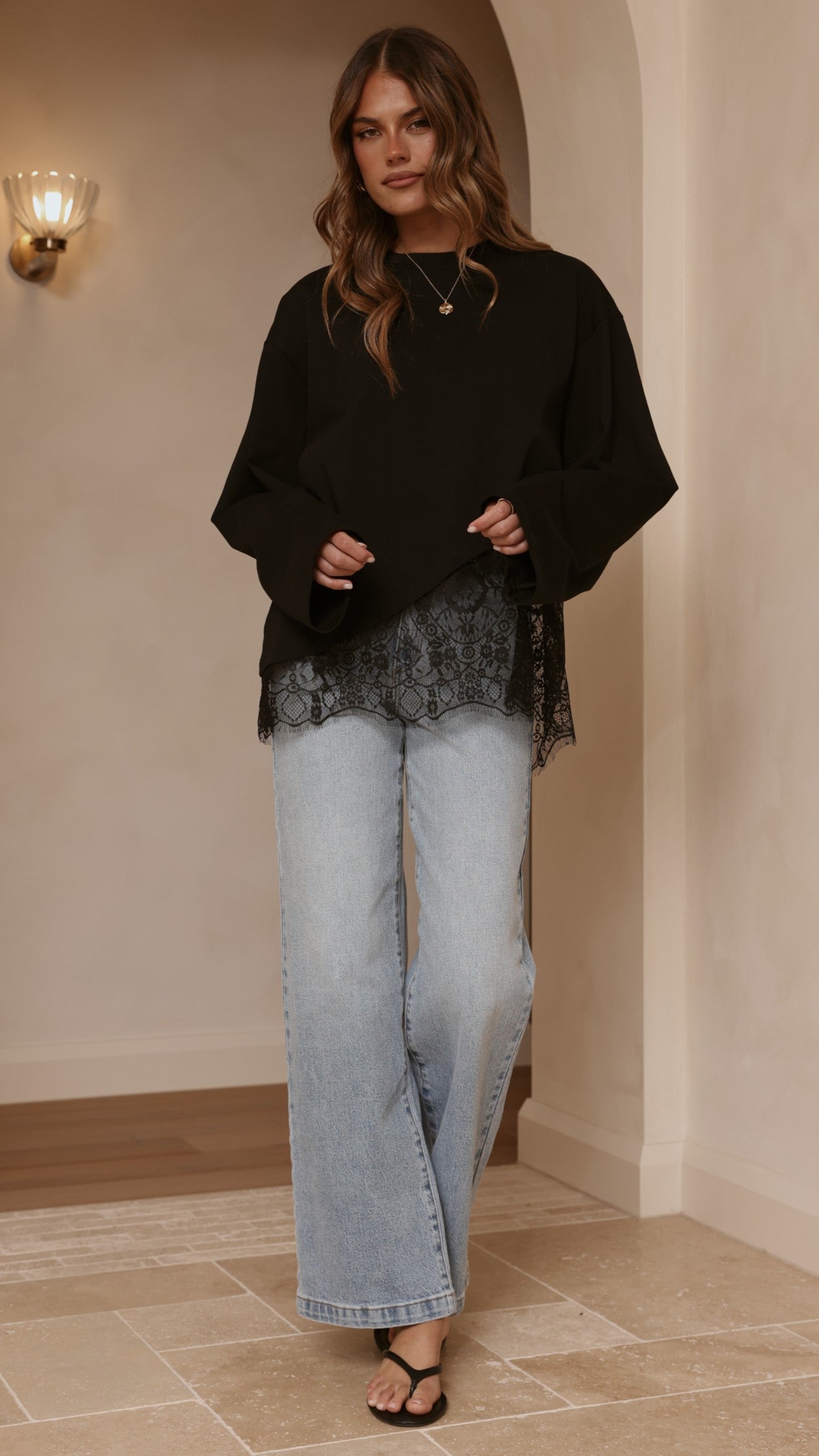 Javi Long Sleeve Lace Top - Black