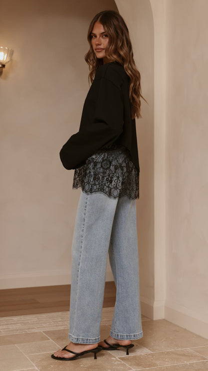Javi Long Sleeve Lace Top - Black