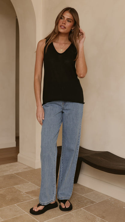 Annie Scoop Neck Tank - Black