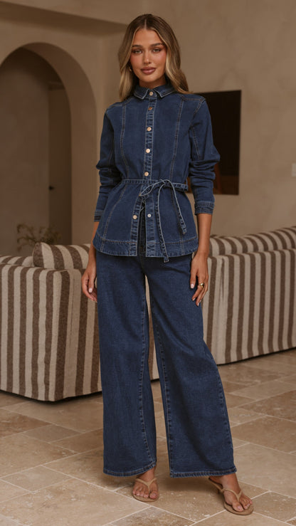 Nyra Wide Leg Jeans - Dark Denim