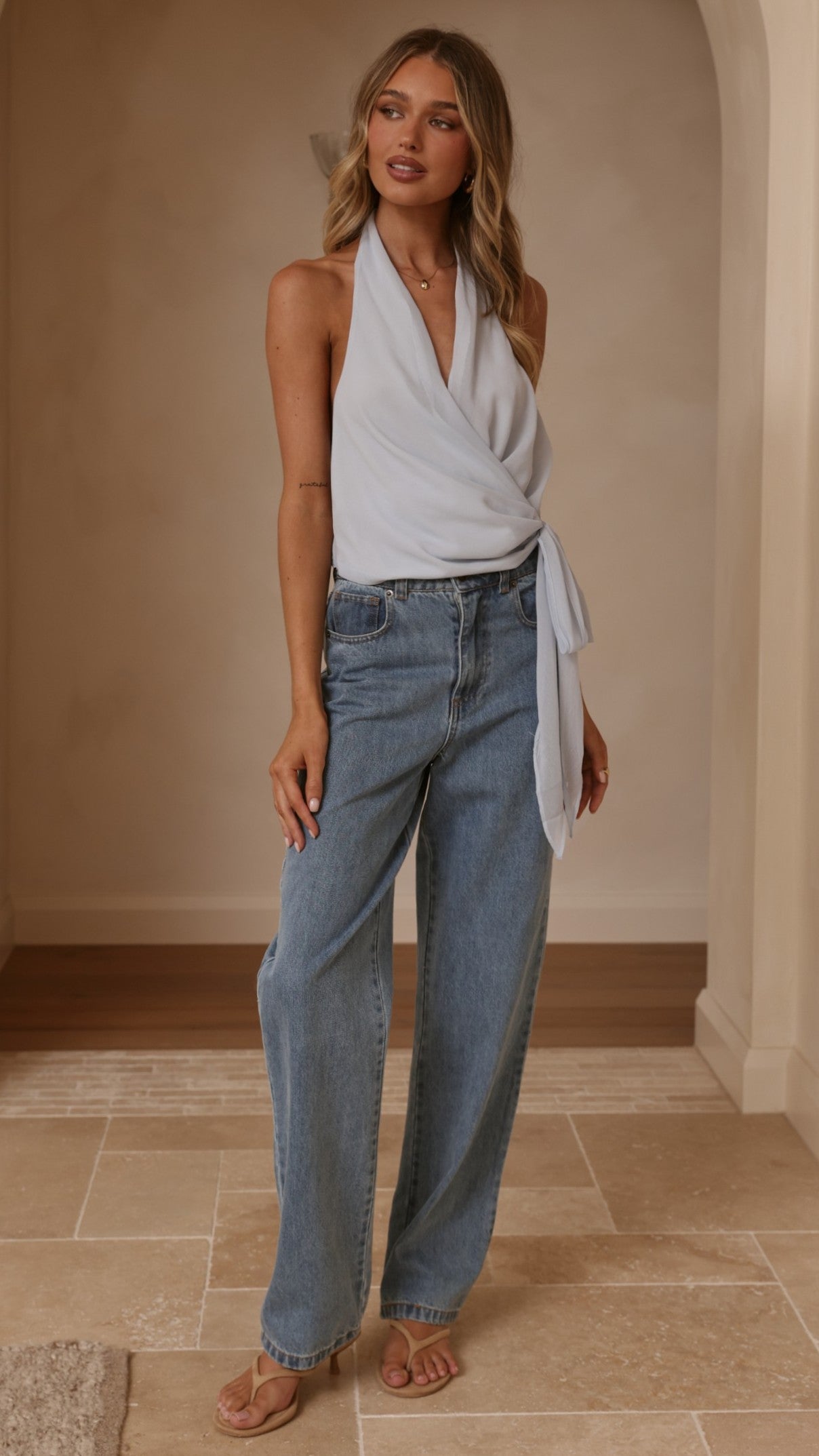 Belle Halter Neck Top - Blue
