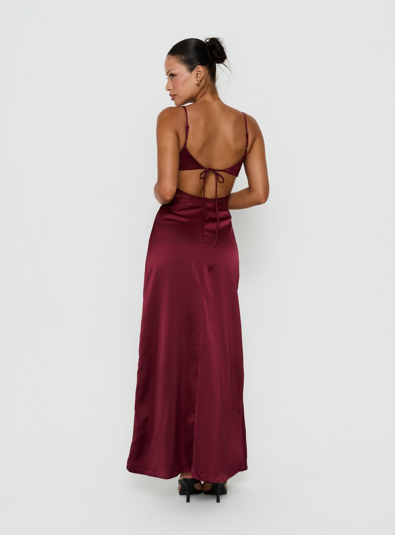 Lusta Plunge Lace Maxi Dress Cherry