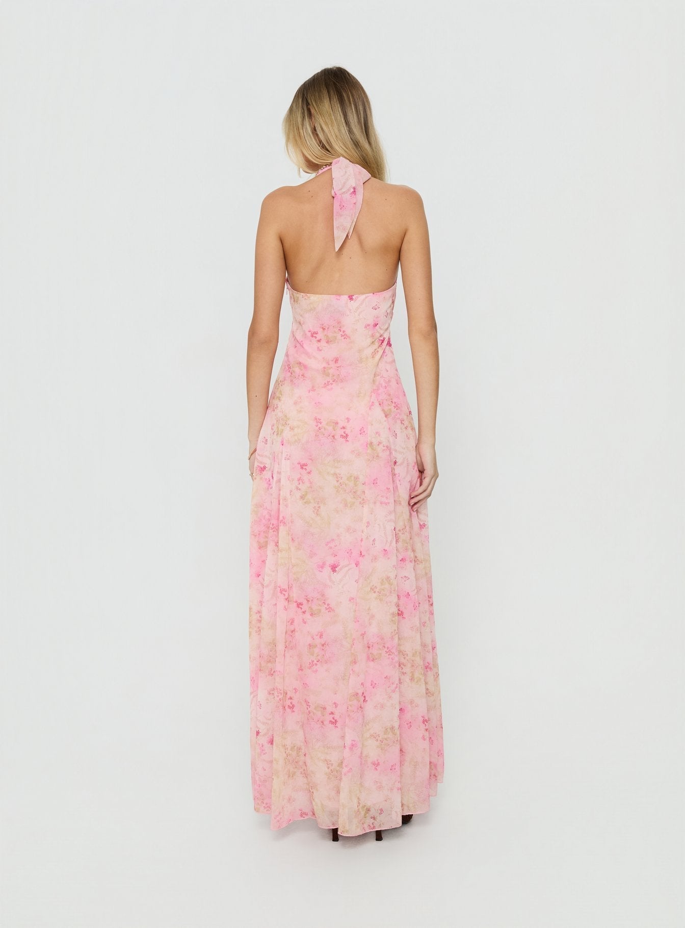 Dandelions Halter Maxi Dress Pink Floral