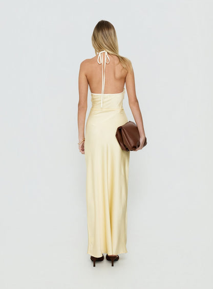Esmia Halter Maxi Dress Lemon / White