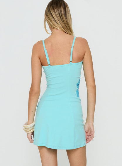 Admiration Bead Detail Mini Dress Turquoise