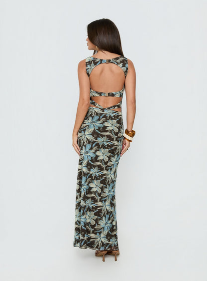 Undeniable Cut Out Maxi Dress Brown Floral Multi