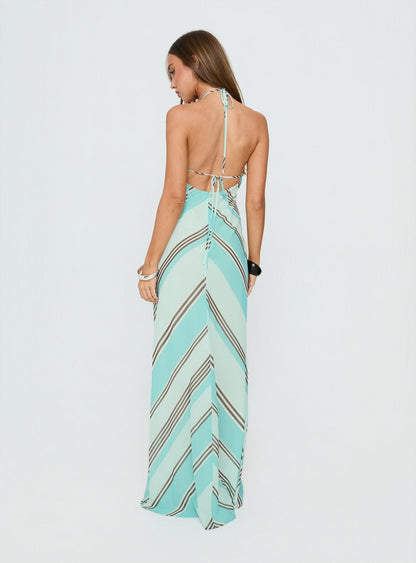 Esmira Halter Maxi Dress Blue Stripe