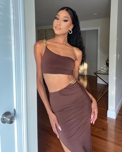 Nookie Alyssa Chain Crop - Chocolate