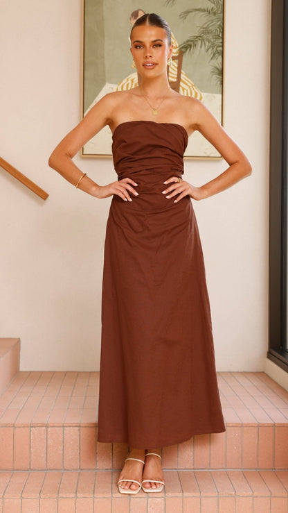 Bolivia Strapless Maxi Dress - Chocolate