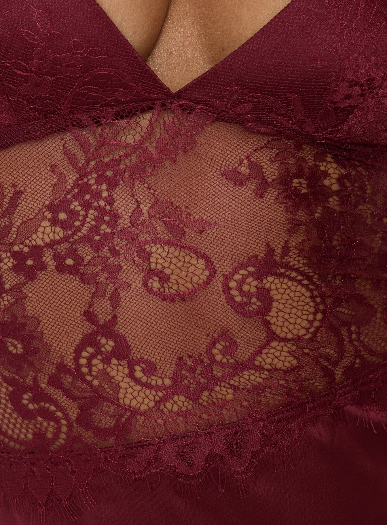 Lusta Plunge Lace Maxi Dress Cherry