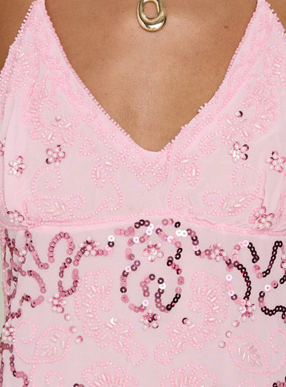 Stazia Beaded Mini Dress Pink