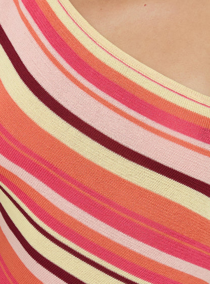 Zadena Asymmetrical Low Back Knit Mini Dress Multi Stripe