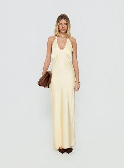 Esmia Halter Maxi Dress Lemon / White
