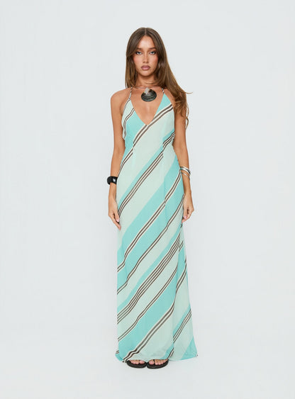 Esmira Halter Maxi Dress Blue Stripe