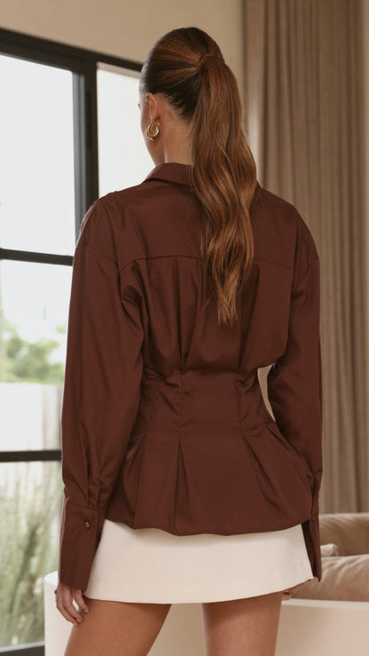 Riley Long Sleeve Top - Brown