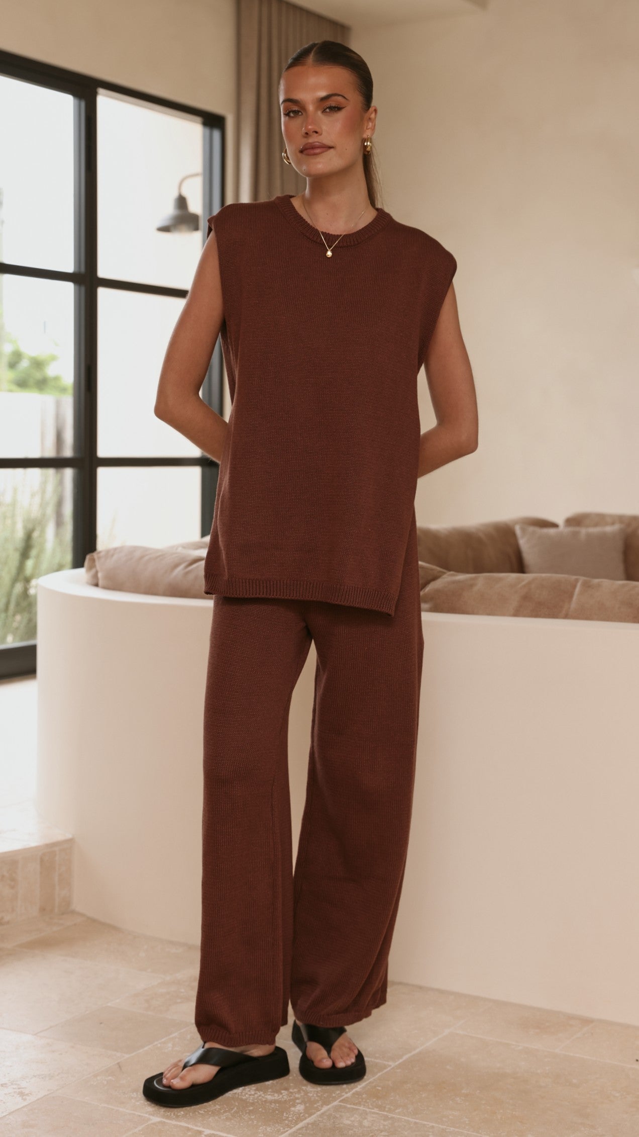 Florentine Knit Vest and Pants Set - Chocolate