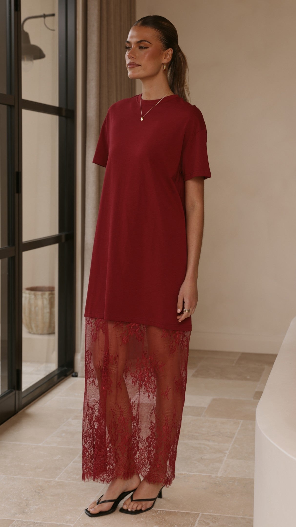 Adora T-Shirt Maxi Dress - Wine