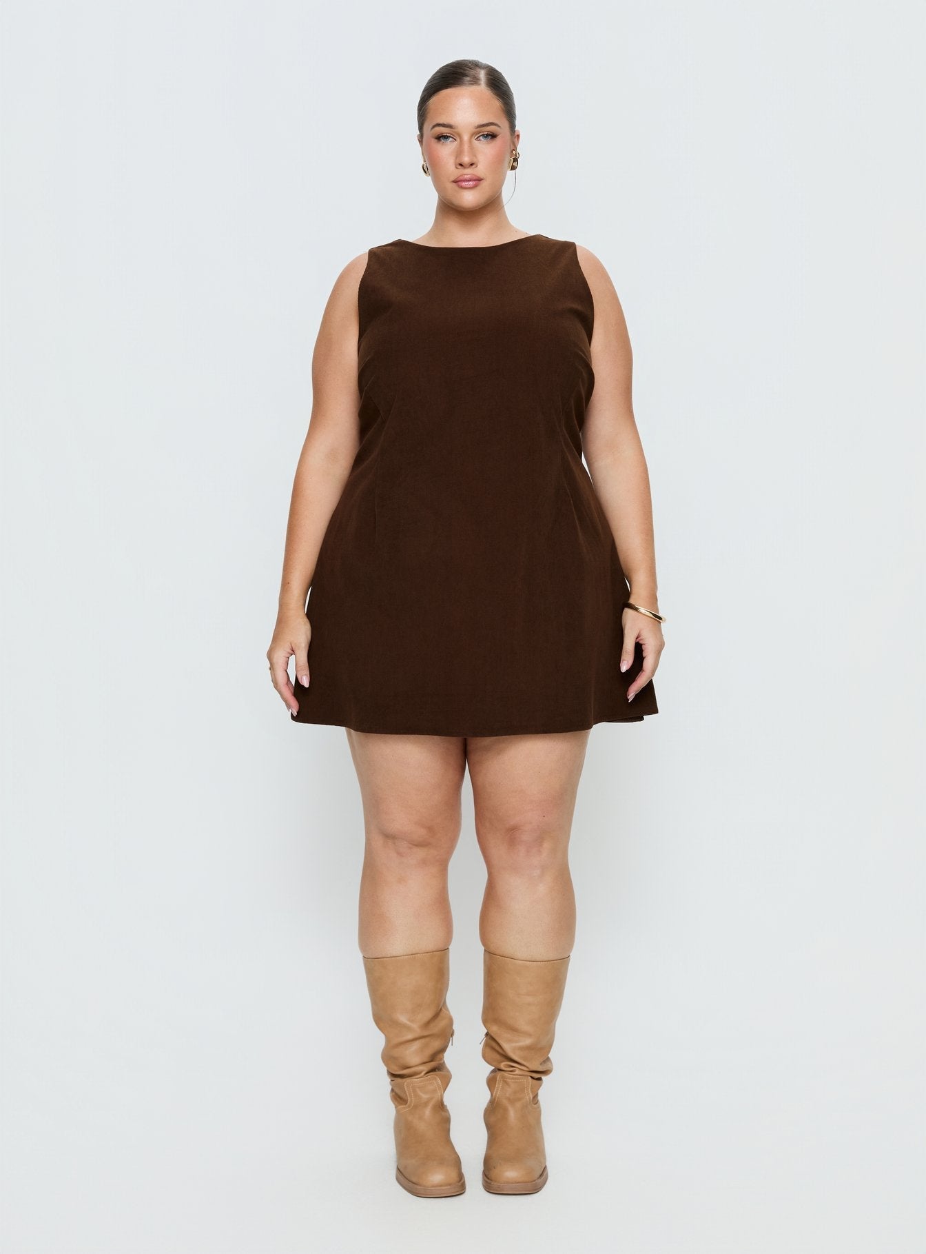 Alfalfa Corduroy Mini Dress Chocolate Curve