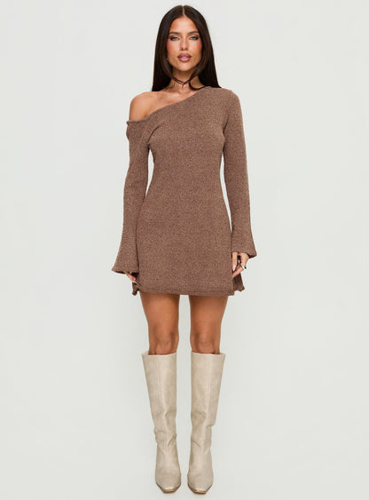 Jaede Off Shoulder Knit Mini Dress Mocha