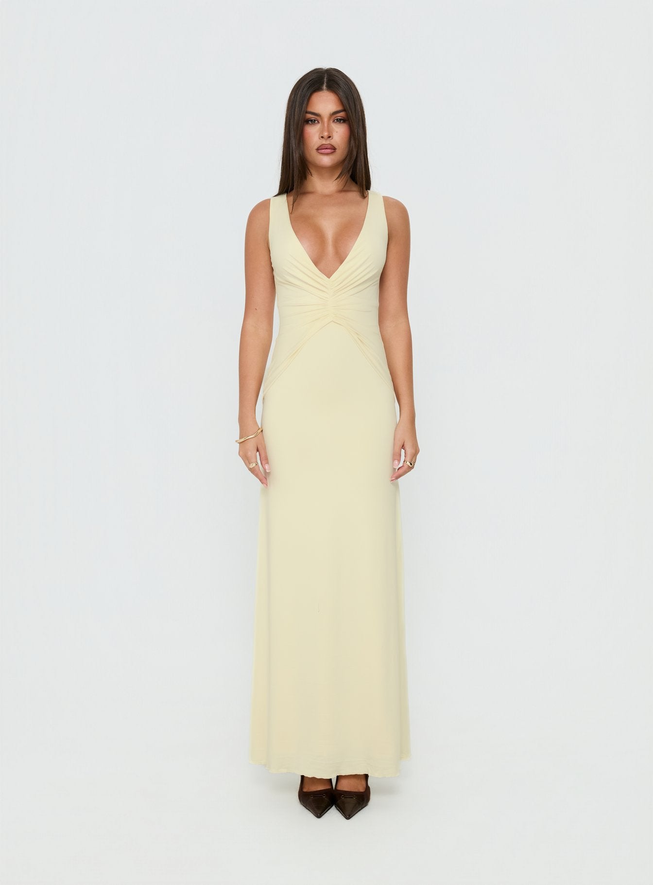 Frederica Plunge Maxi Dress Butter Yellow