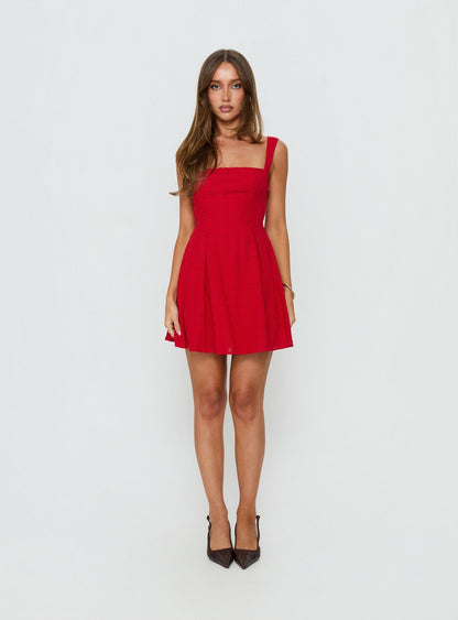 Xanthus Embroidered Mini Dress Red