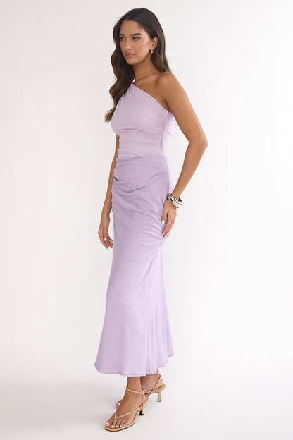 Divina One-Shoulder Gathered Waist Maxi Dress Lilac