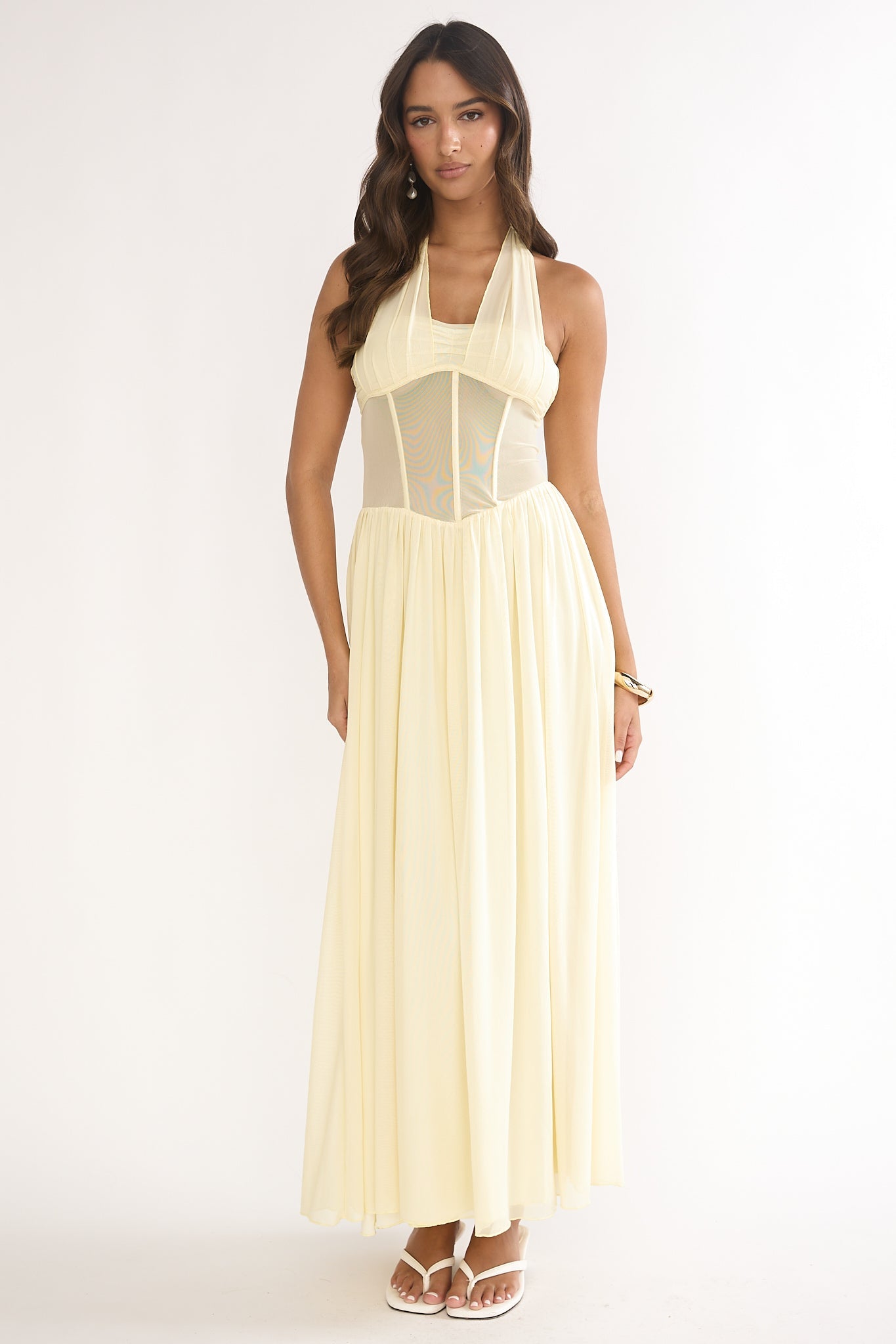 Jovella Halterneck Mesh Dress Butter
