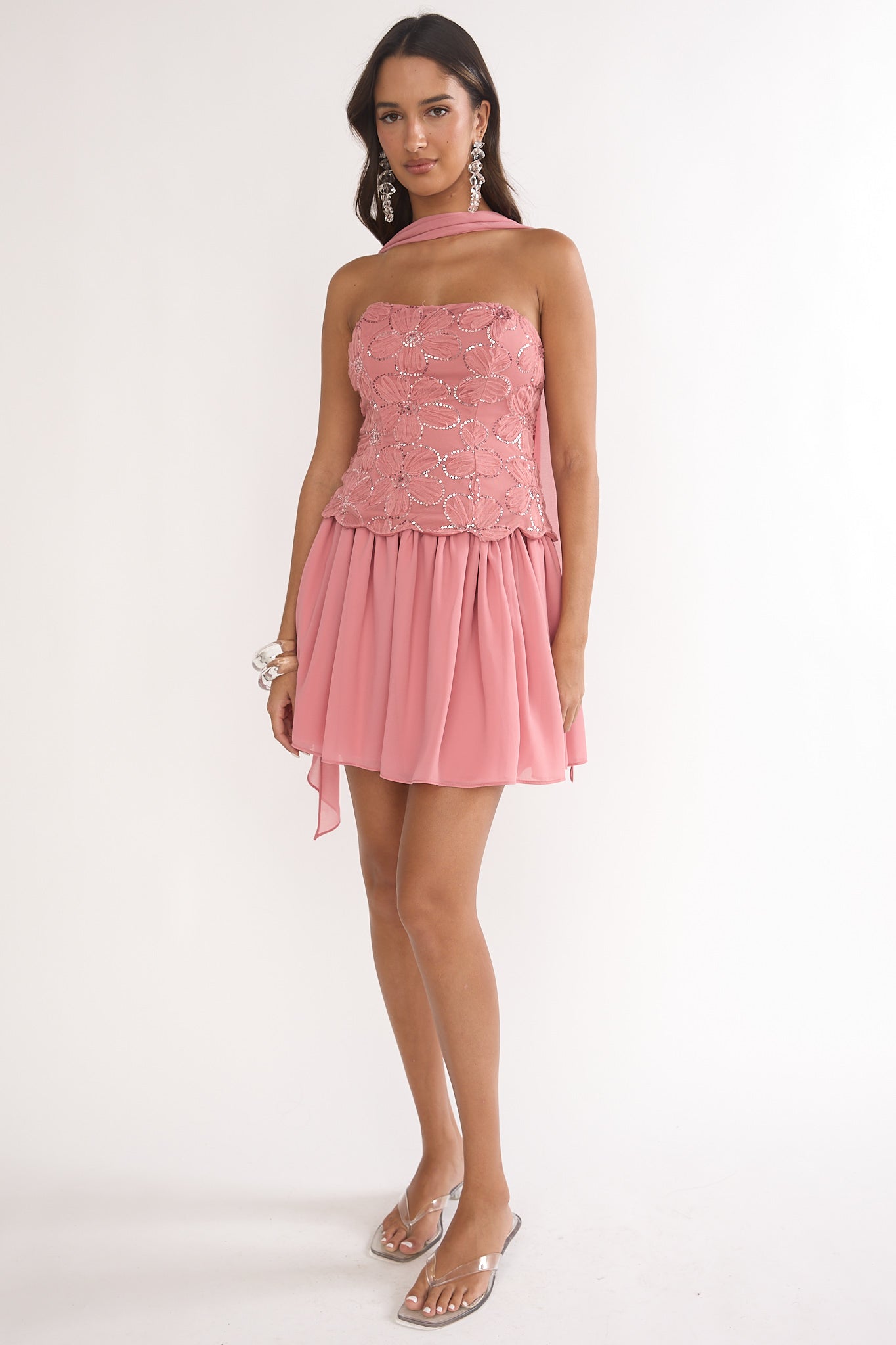 Sunset Serenade Elasticated Waist Mini Skirt Rose