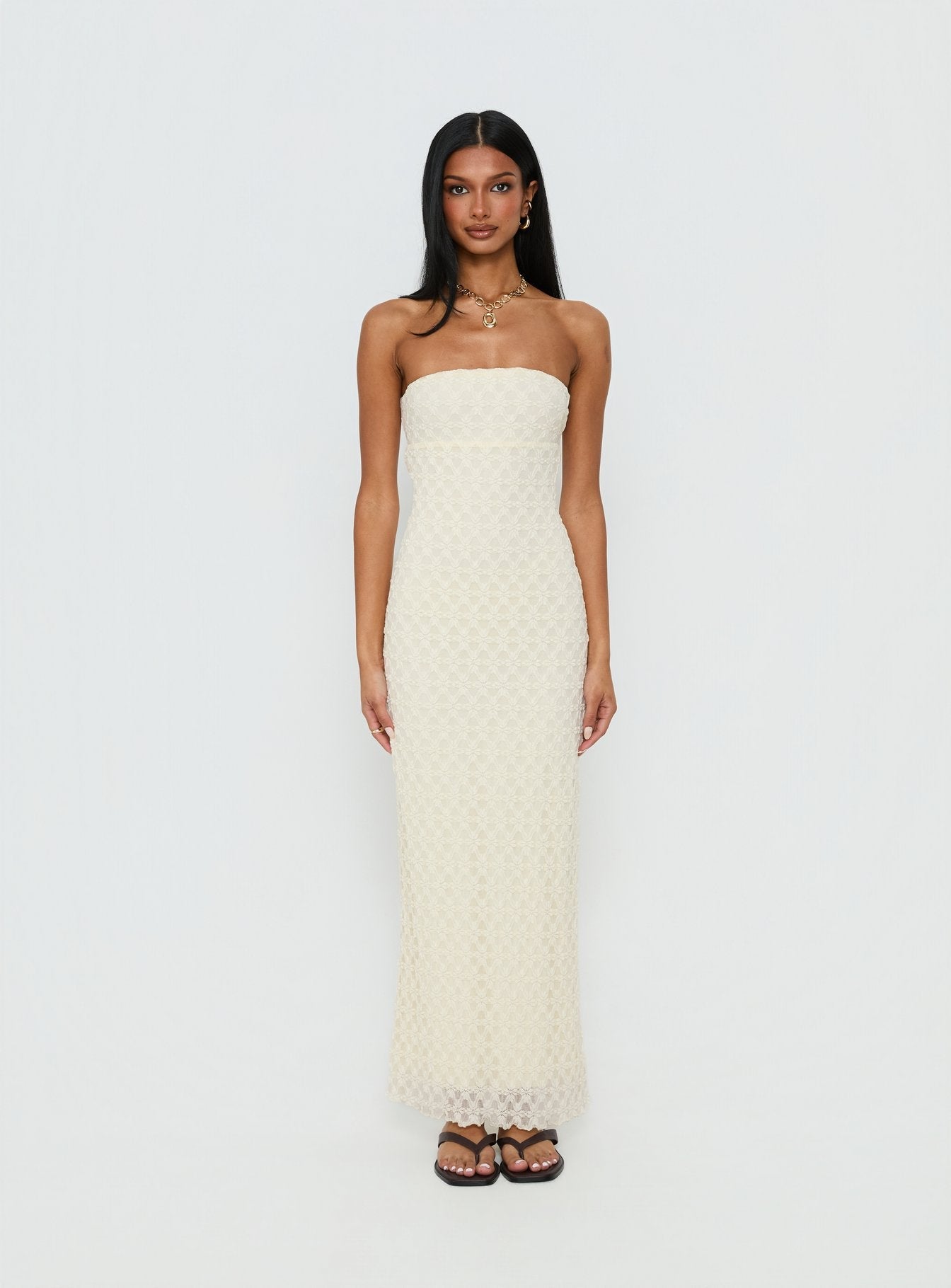 Aryela Strapless Textured Maxi Dress Cream