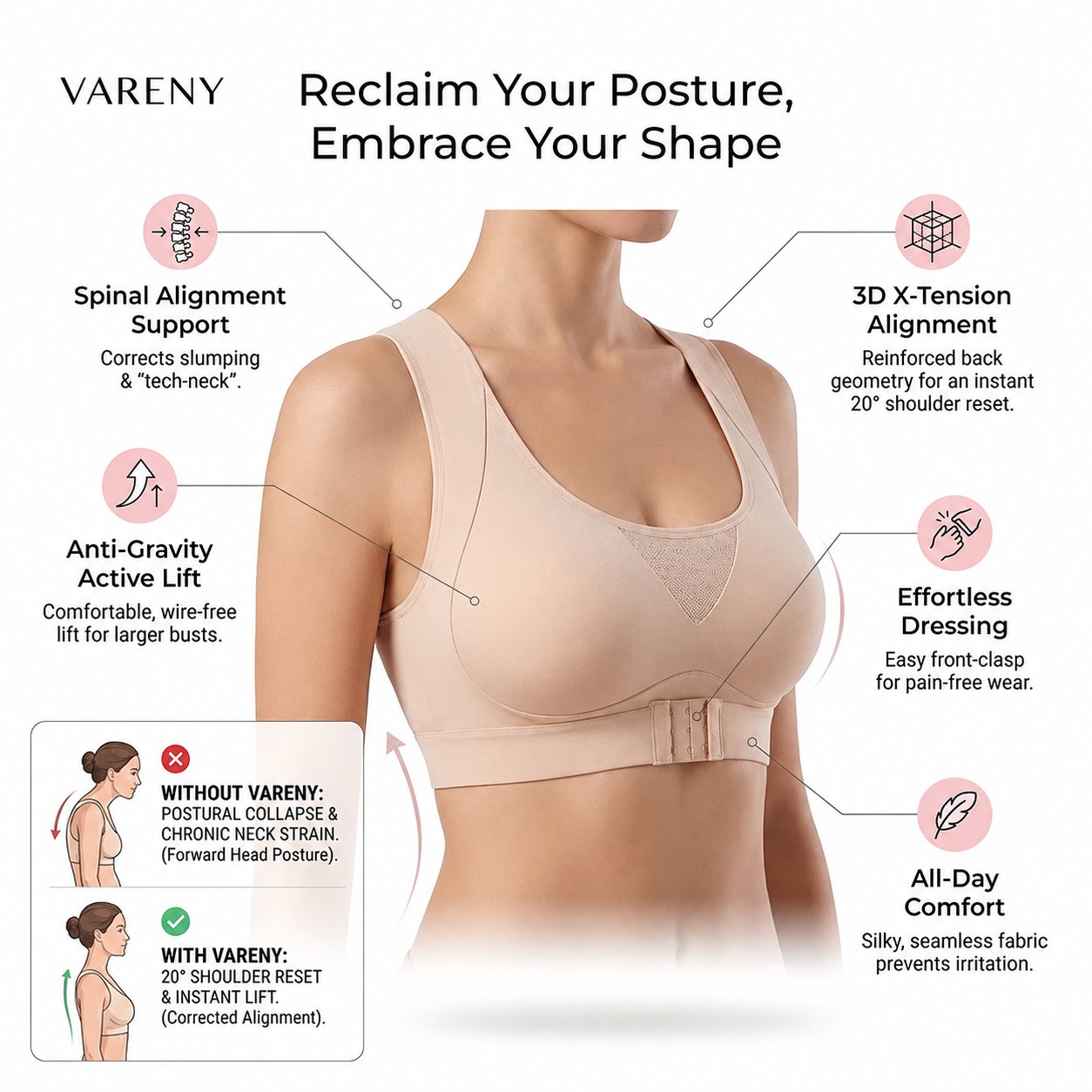 🔥LAST DAY 57% OFF - 🖤Front Closure Posture Corrector Wireless Support Bra