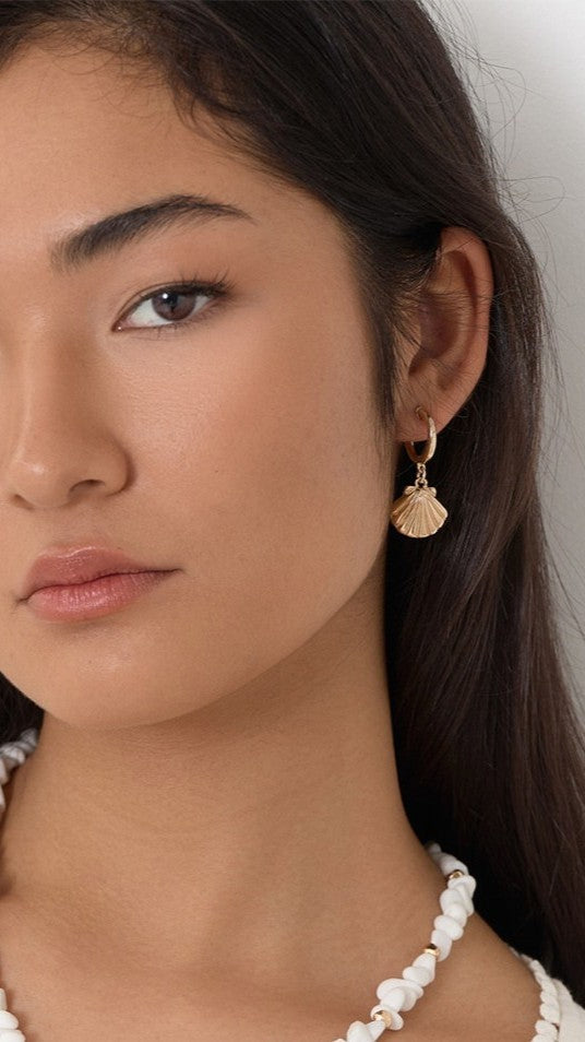 Mini Metal Shell Hoops - Gold
