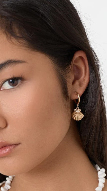 Mini Metal Shell Hoops - Gold