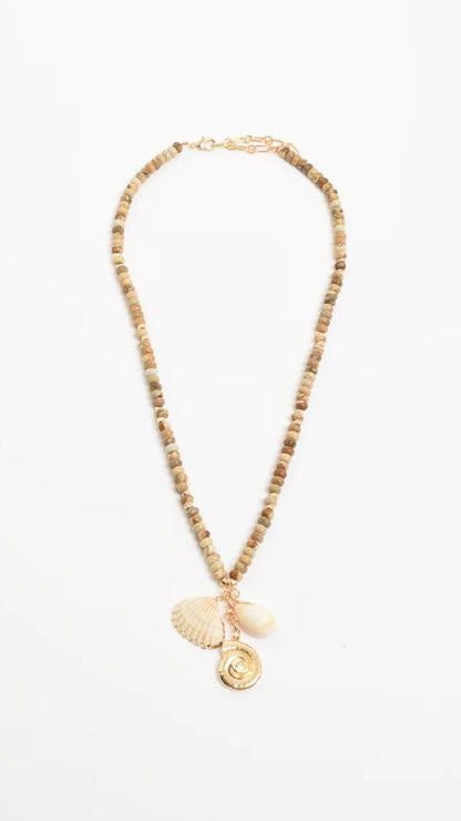 Beaded Cluster Drop Necklace - Camel/White
