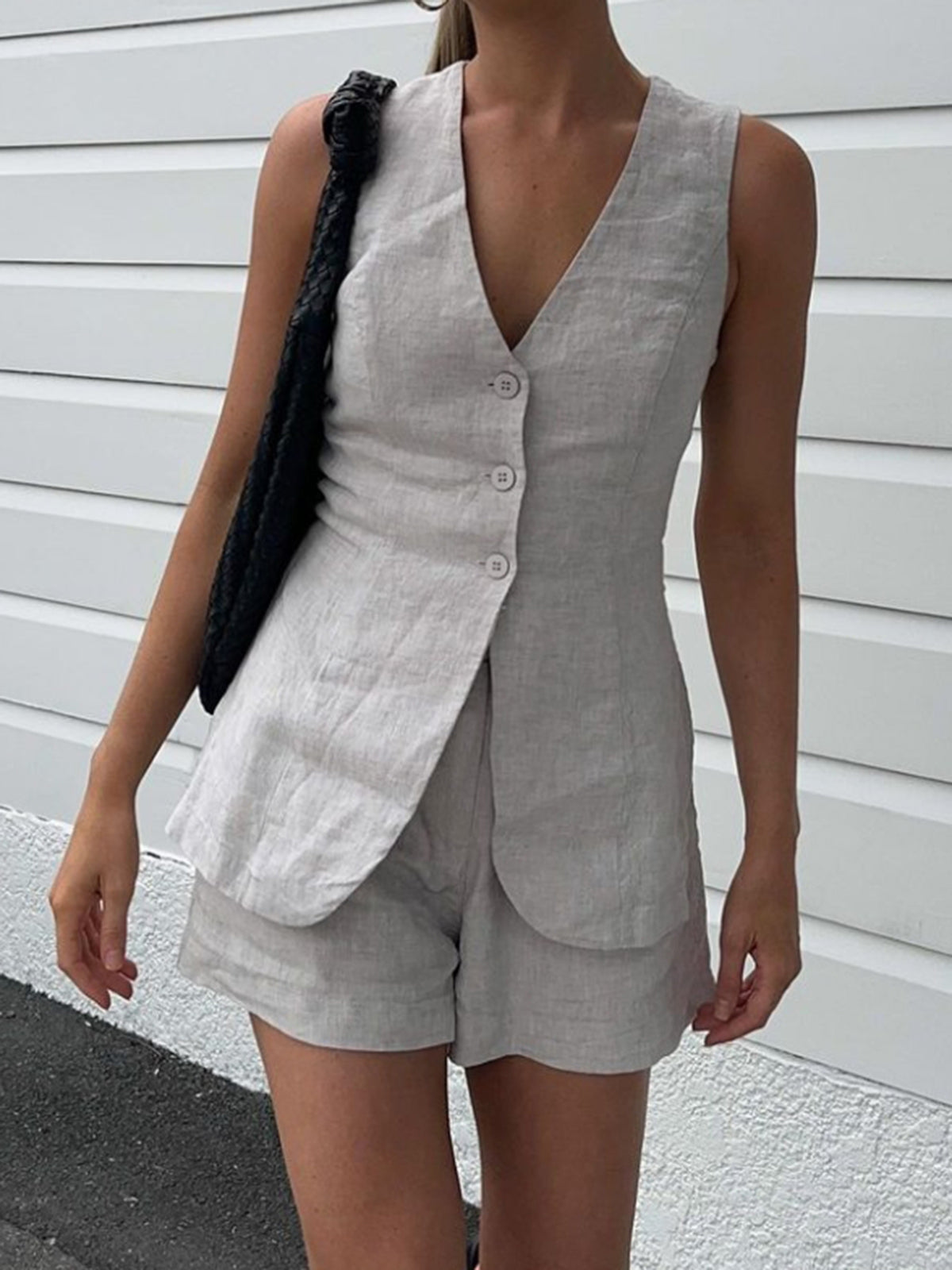 Semi-Sheer Slim Fit Drawstring Split Casual Shorts Set