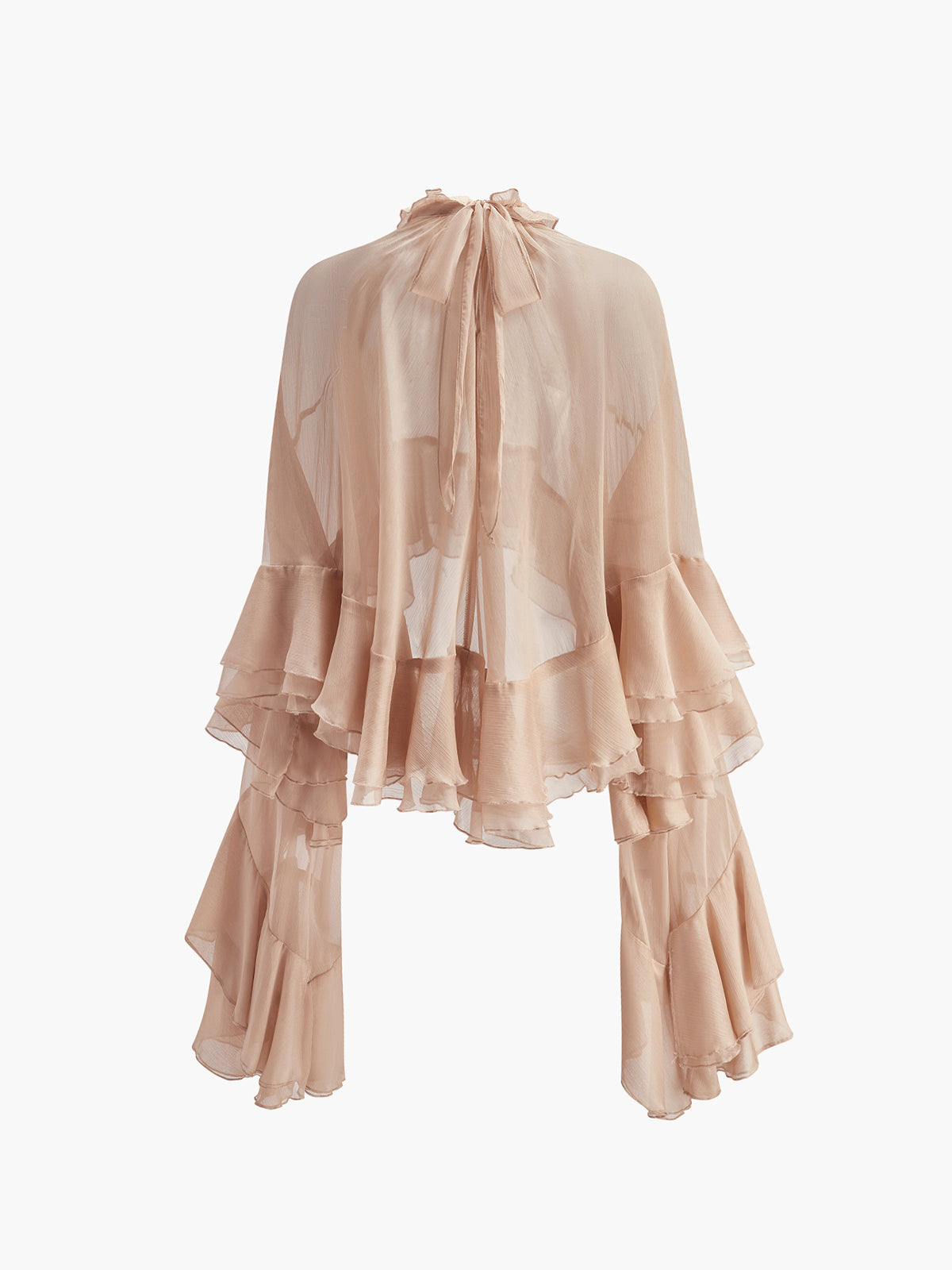 Sheer Turtleneck Ruffle Chiffon Blouse Long Sleeve